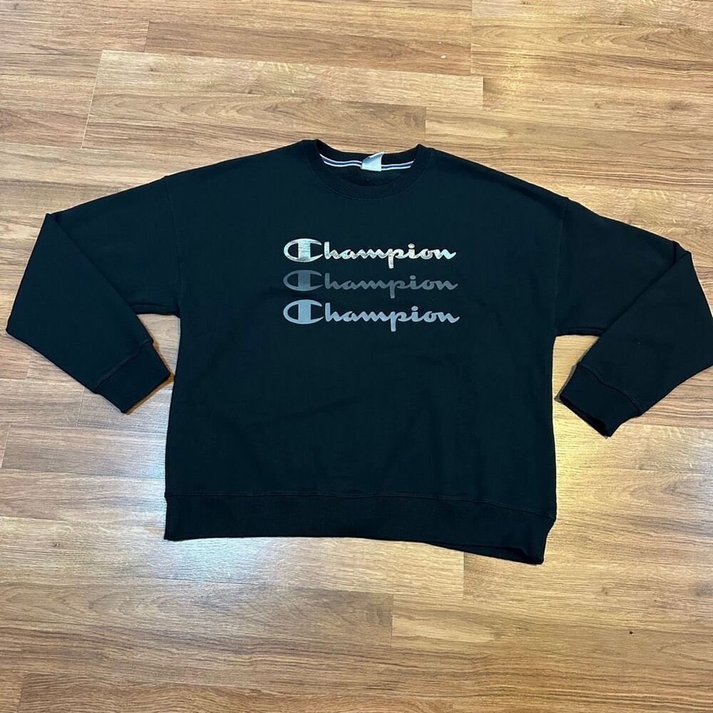 Champion Powerblend Relaxed Crewneck Pullover Sweatshirt Black | Men Size large